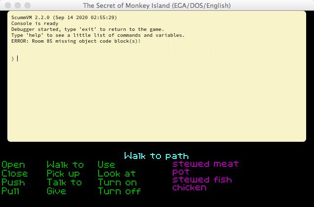 Room 85 missing object code block(s) error in the Limited Run Games edition of Monkey Island 1 (EGA)